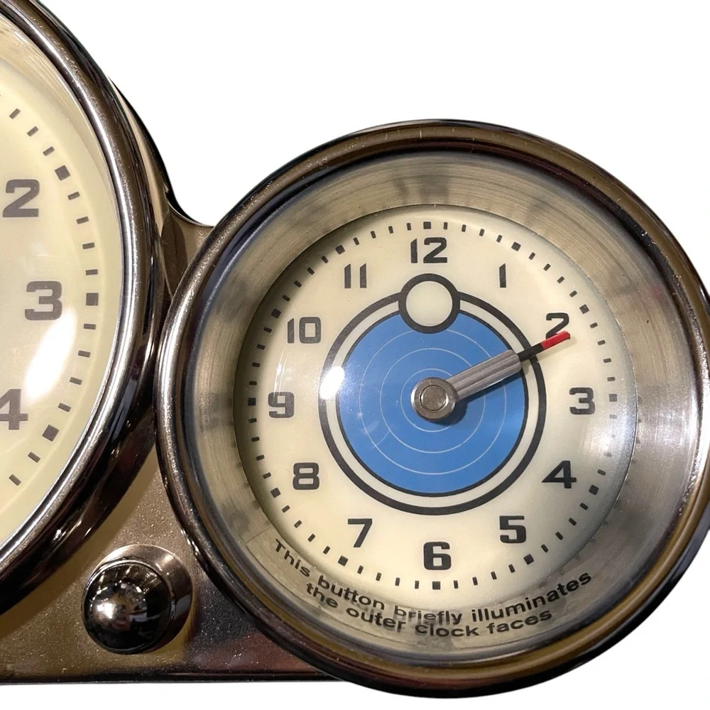 Pottery Barn Triple Face Dashboard Clock Nickel Finish Original Box & Packing - Picture 6 of 16